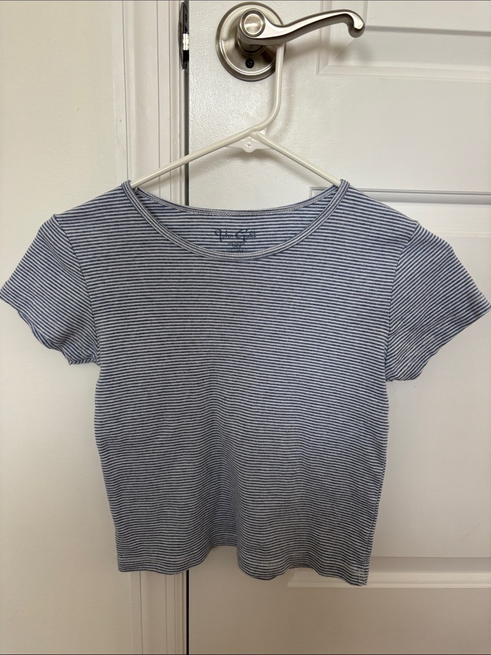 Brandy Melville Blue and White Striped Short Sleeve Tee